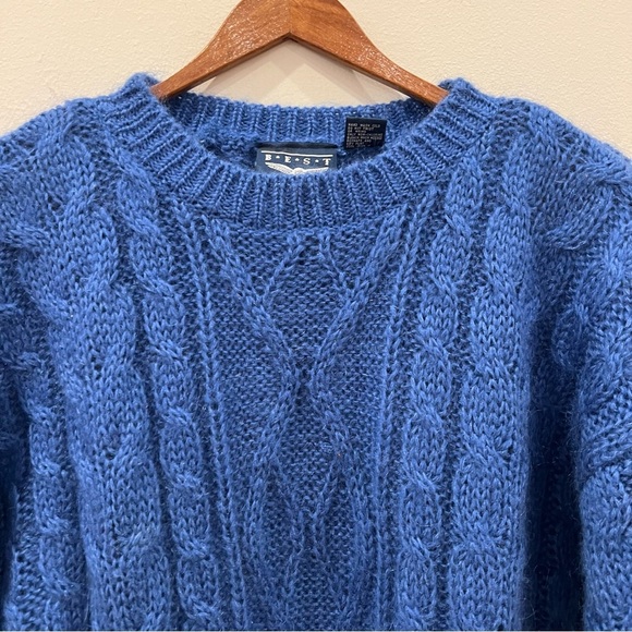 Vintage Womens Mohair Acrylic Cable Knit Sweater M Cobalt Blue Chunky Classic - Picture 3 of 11